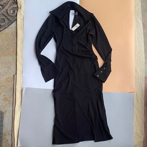 Anthropologie Elegant Black Collared Long Sleeve Dress